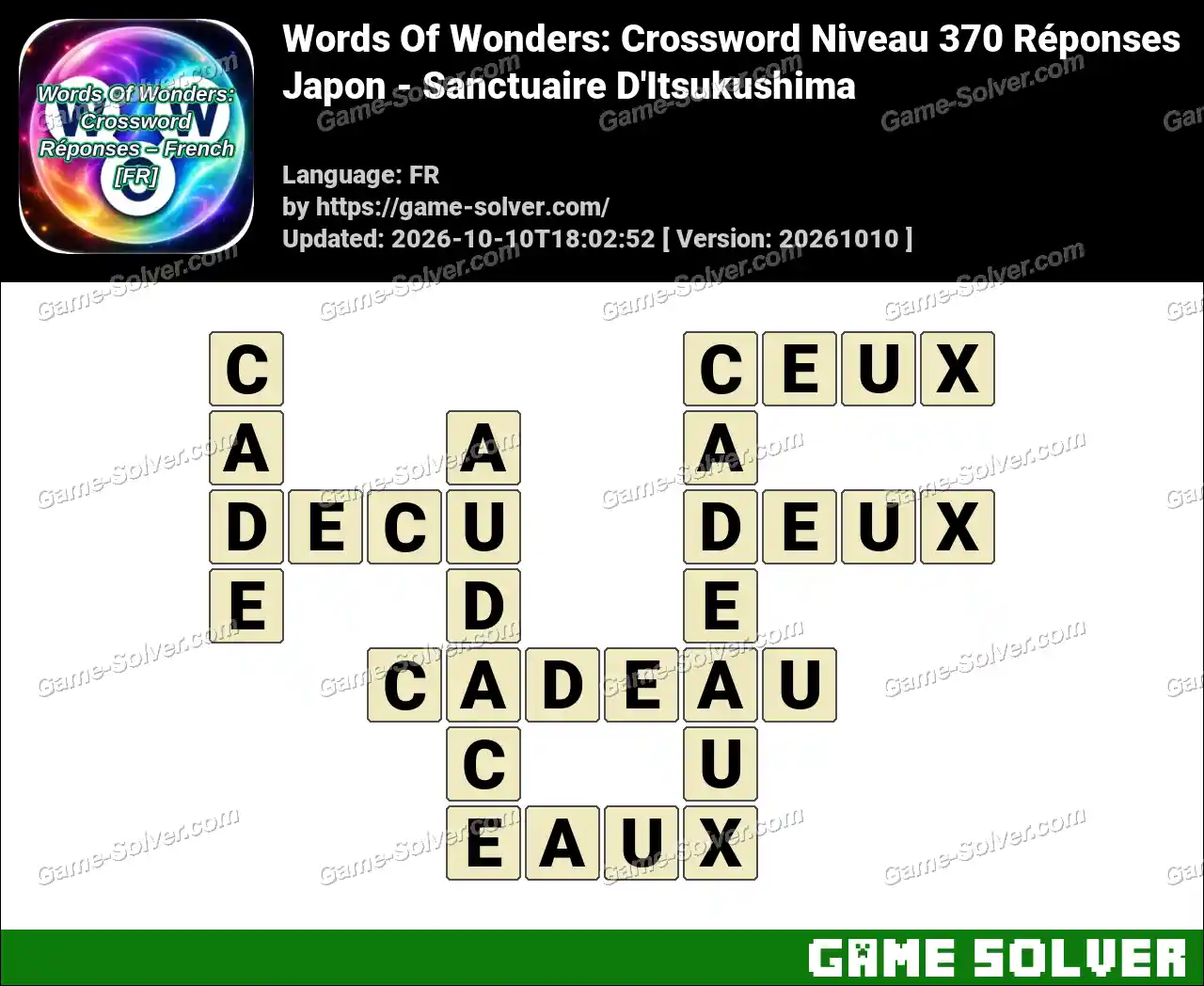 Words Of Wonders: Crossword Niveau 370 Réponses – Japon – Sanctuaire D’Itsukushima